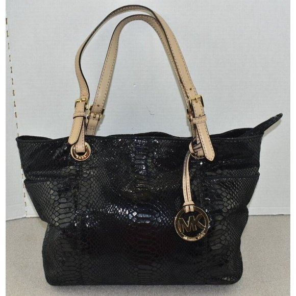 Michael Kors Womens Phyton Black Glossy Leather Patent Snakeskin Shoulder Bag - Picture 4 of 16